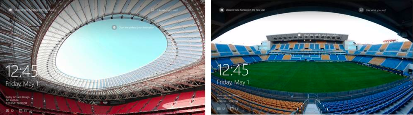 Imágenes de cubierta y césped de dos campos de fútbol con gradas vacías