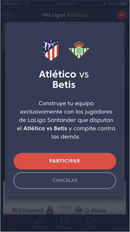 Pantalla de Mis Ligas con acceso  al Partidazo Fantasy